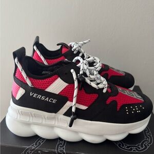 Versace Men Bubble Sole Sneakers Red and Black